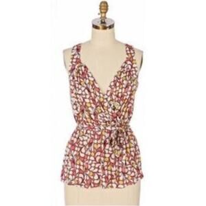 Anthropologie Left of Center Jersey Printed Tie Waist Deep V Top • Size S